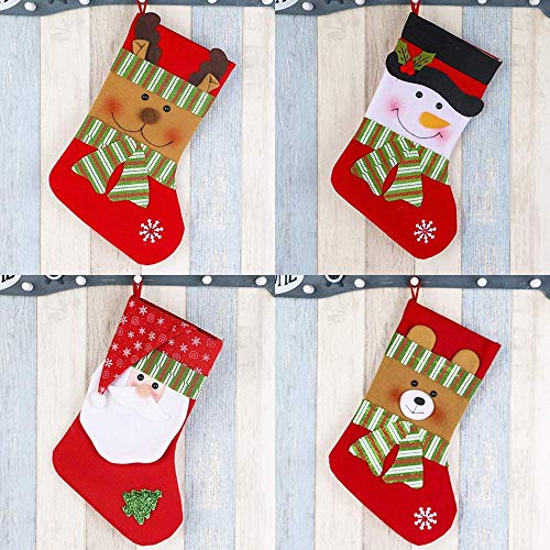Large 15 Inch Christmas Stockings Set with Santa Snowman Reindeer Bear - Holiday Decor & Gift Pouch, 4 Patterns
