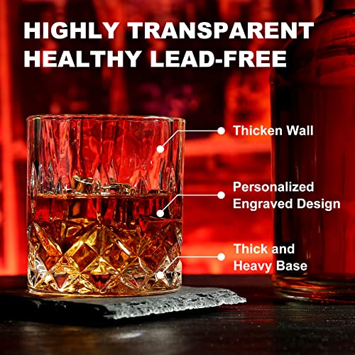 Whiskey Stones and Glass Set with Stainless Steel Cubes & 2 Whiskey Glasses - Bourbon Gift for Men
