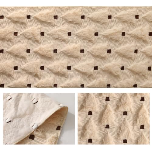 Beige Christmas Tree Table Runner 13x72 Inch Faux Fur Jacquard Seasonal Decor