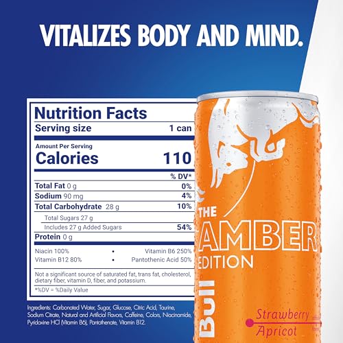 Red Bull Amber Edition Energy Drink, Strawberry Apricot, 8.4 Fl Oz, 4-Pack