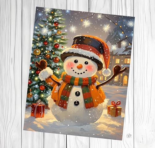 Christmas Snowman Wall Art Print 8x10 Festive Winter Holiday Decor