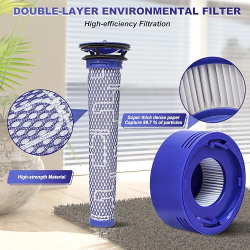 Dyson V7 V8 Replacement Filter Kit - 2 HEPA Filters & Brush