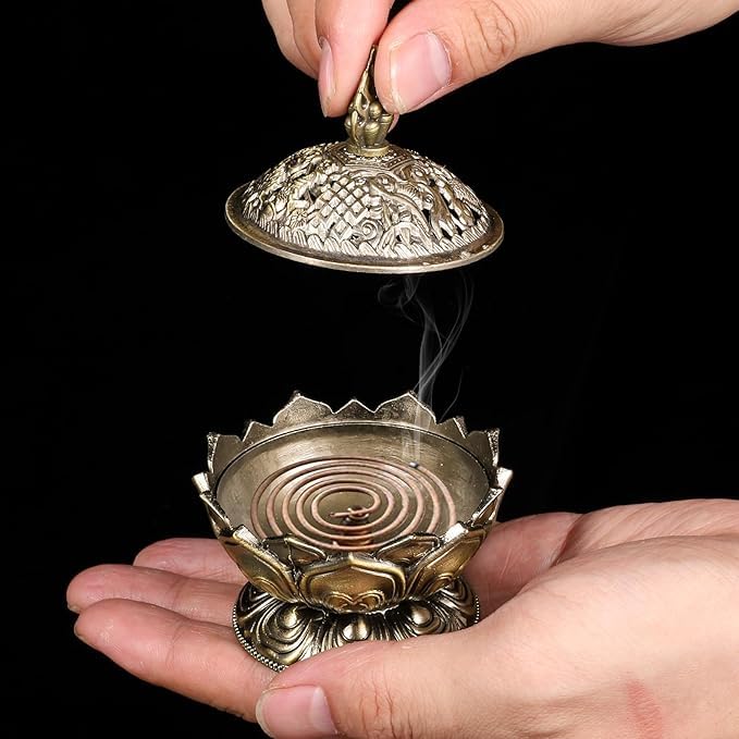2.7 Inch Classic Lotus Incense Burner - Charcoal Cone Holder for Meditation