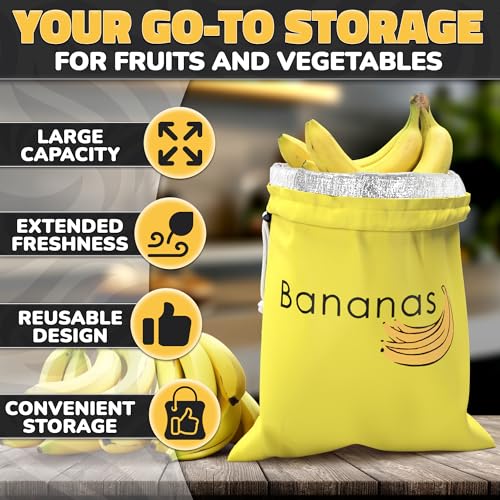 VIKROM Banana Keeper Bag, Aluminum-Lined Freshness Saver - Yellow