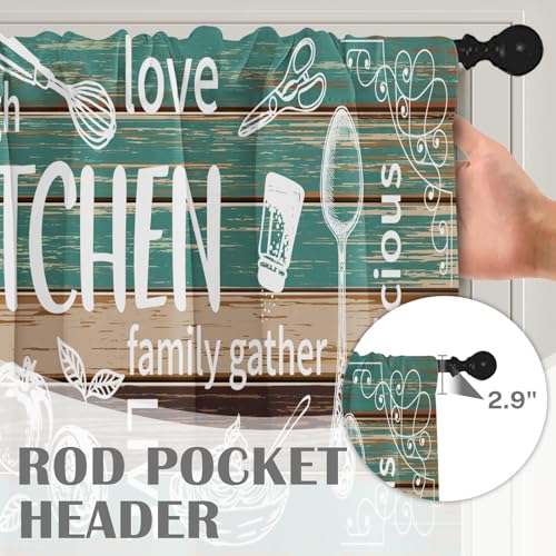 Emvency Farmhouse Teal Window Valances, 52x18 Inch, 2-Pack Kitchen Set