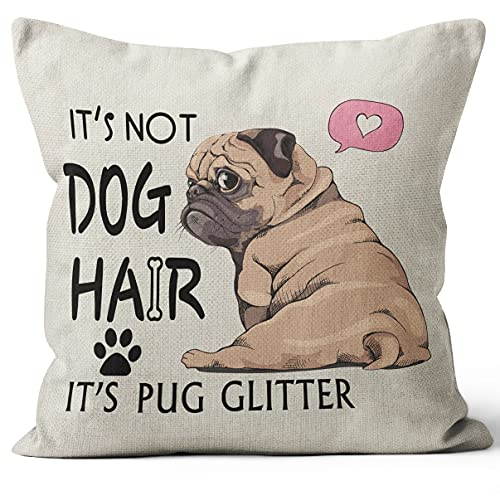 Cute Pug Throw Pillow Cover 18x18, Linen Decorative Dog Lover Gift