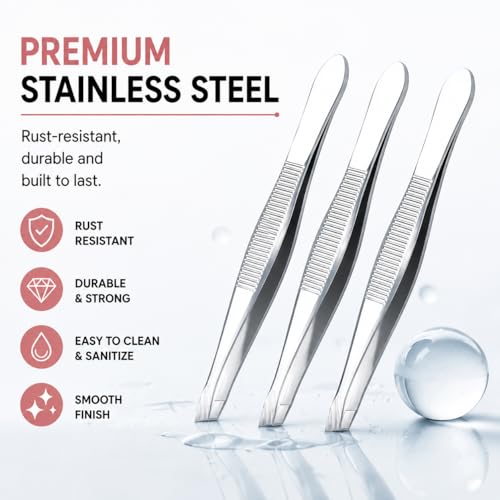 LUXXII Precision Slant Tip Tweezers 3-Pack – Stainless Steel Eyebrow & Facial Hair Grooming Tool