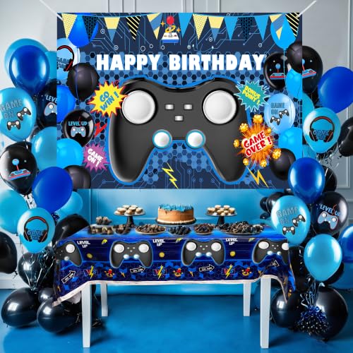 15-Piece Video Game Party Decoration Set – Backdrop, Tablecloth & Balloons
