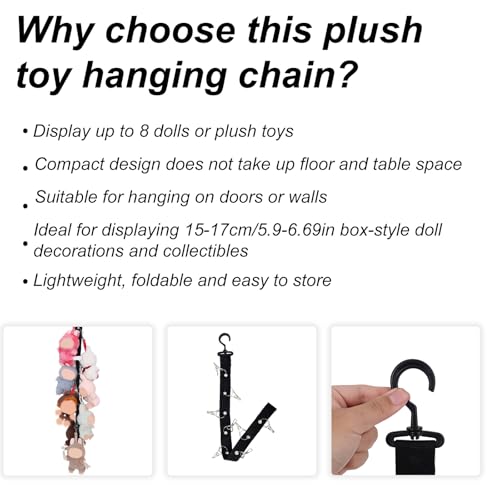 Plush Toy Hanging Display Strap with 8 Metal Clips - Black