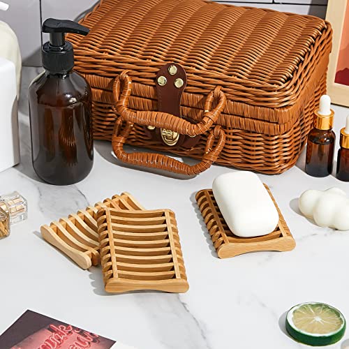 Bamboo Soap Dish Set - 3 Self-Draining Holders for Bathroom & Kitchen