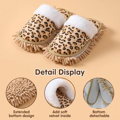 Yusarinl Microfiber Mop Slippers Reusable Washable Floor Cleaning Shoes - Leopard Print, US Women 5.5-9 / Men 6-7