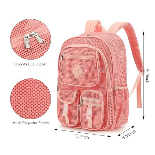 Dezcrab Mesh Backpack for School, Beach, and Swimming - Pink