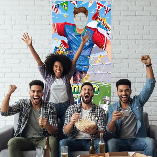 71x35 Inch World Cup Soccer Banner with Face Hole Props