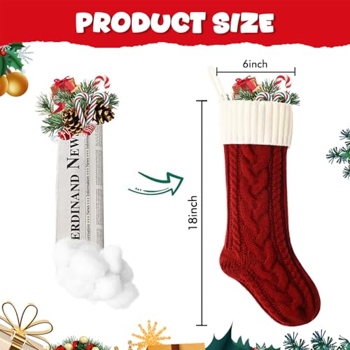 Christmas Stockings Set 18 Inch Cable Knit Holiday Hanging Stockings - Red White 3 Pack