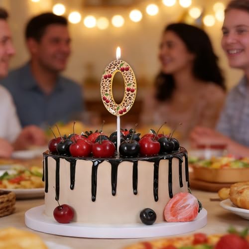 Cheetah Cherry Number 0 Birthday Cake Candle Topper - Y2K Design
