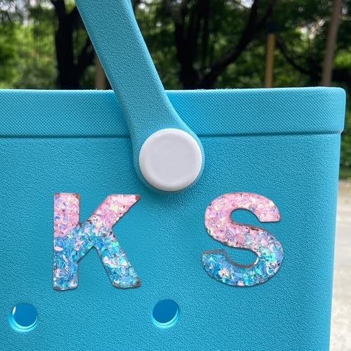 HLUWA Pink & Blue Sequin Letter Charms for Bogg Bag & Beach Totes
