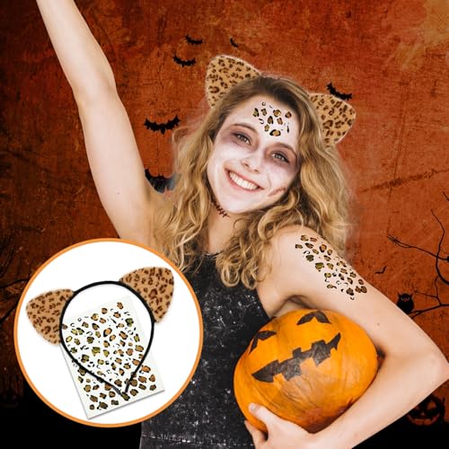 Leopard Ears Headband with Matching Temporary Tattoos Halloween Cosplay