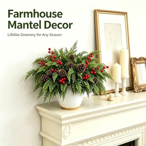Artificial Cedar Branches 16 Pcs 18 Inch Faux Pine Stems for Holiday Decor