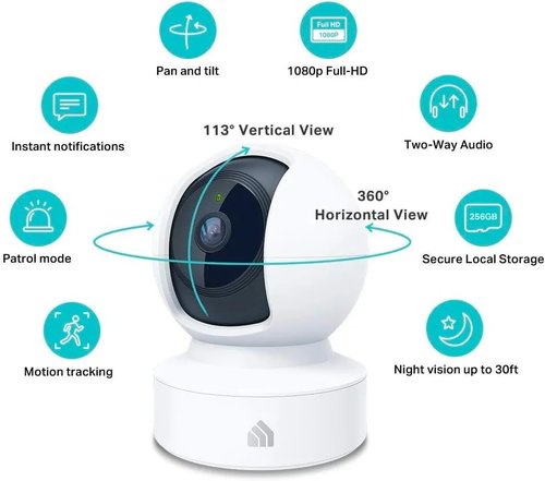Kasa 1080p Indoor Security Camera - Pan/Tilt Baby & Pet Monitor with Night Vision, 2-Way Audio | EC70