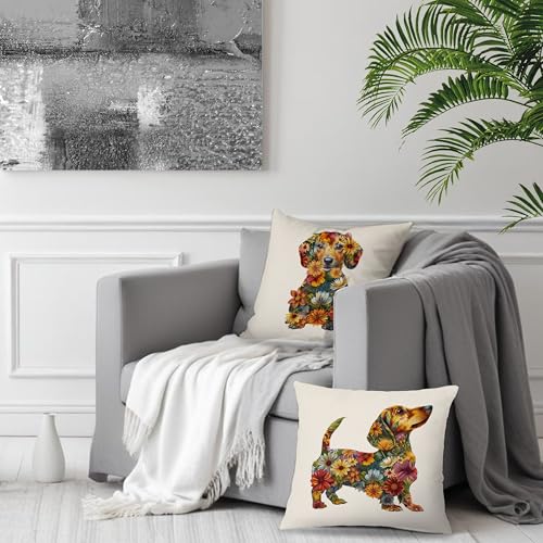 Dachshund Pillow Covers Set of 2 - Floral Flannel 18x18
