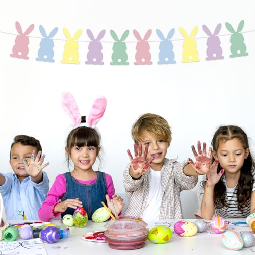 Colorful Easter Bunny Banner - 10 Rabbits Garland for Parties