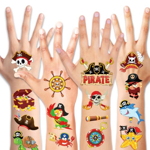 Konsait 10 Sheets Pirate Temporary Tattoos - Skull & Treasure Map Fake Tattoos