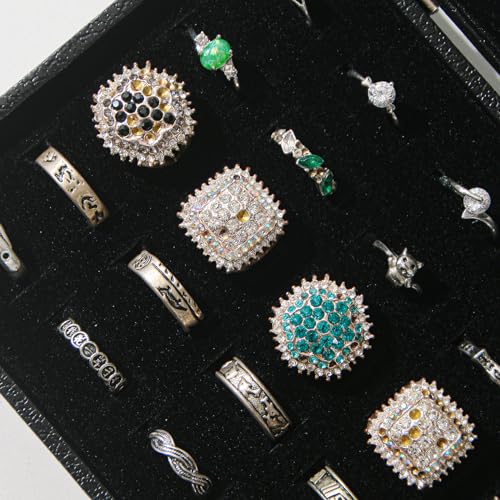 30-Slot Black Ring Organizer Box for Jewelry Storage