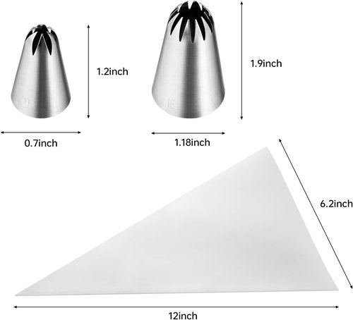 Kasmoire 8Pcs Large Piping Tips Set - Stainless Steel Icing Tips with 10 Pastry Bags for Cake Decorating