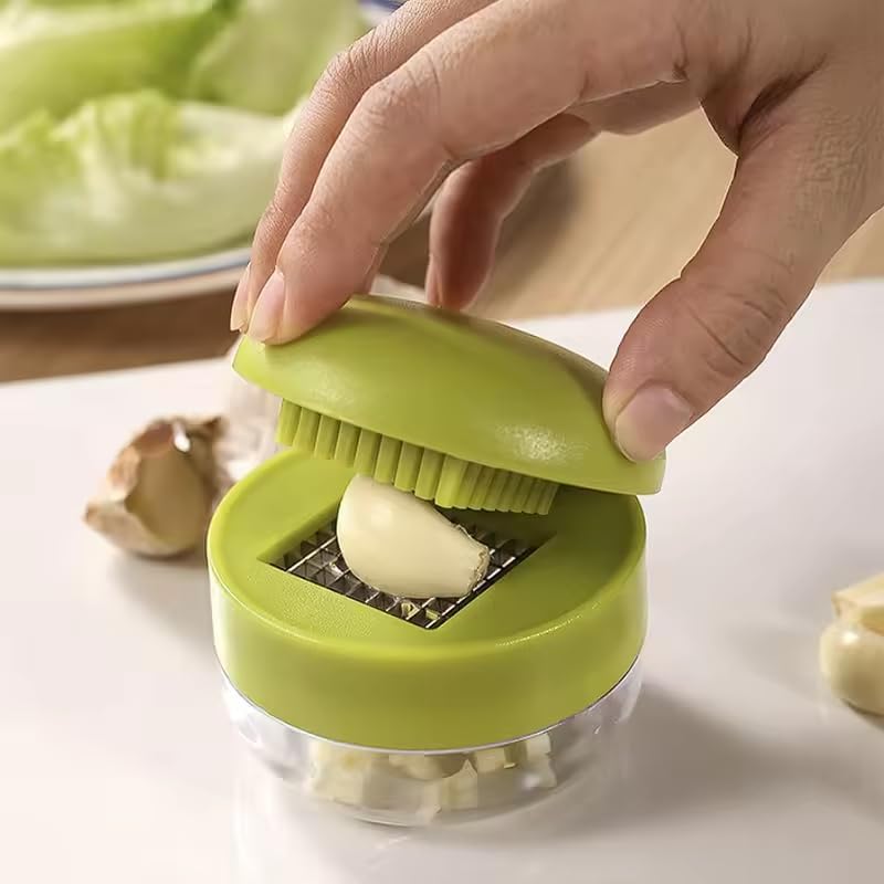 Mini Garlic Chopper and Press - Stainless Steel Mincer with Container