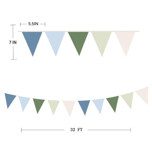 32Ft Blue Green Party Decorations Retro Blue Green Fabric Triangle Banner Flag Banner Pennant Garland Streamers for Graduation Hole in One Wedding Birthday Baby Shower Masters Golf Party Decoration