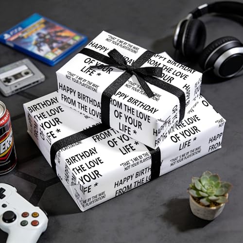 Funny Birthday Wrapping Paper Roll - 17x16.5 Feet for Gamers