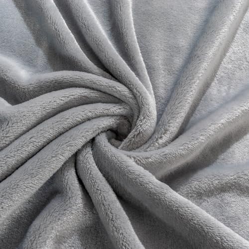 340GSM Flannel Bed Blanket Oversized King 144x144 Light Gray Cozy Microfiber