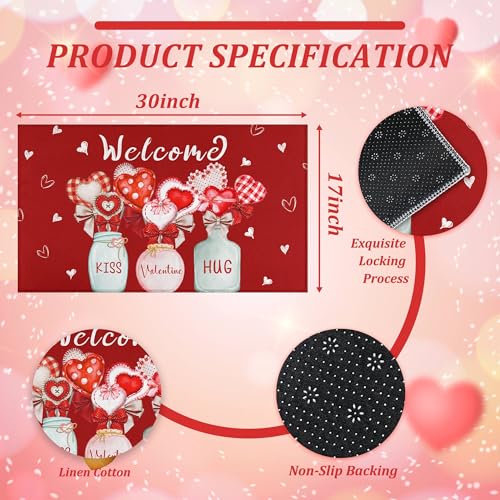 Valentine's Day Heart Doormat 30"x17" - Non-Slip & Durable