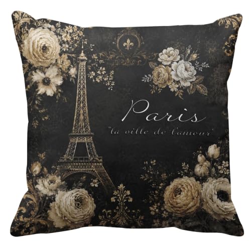 Emvency Eiffel Tower Throw Pillow Cover 20x20 Inch, Soft Velvet Case