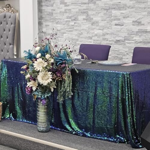 Iridescent Green Sequin Tablecloth 90x132 Inch - Glitter Rectangle Event Decor