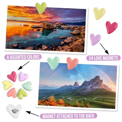 24pcs Multi Color Heart Fridge Magnets - Cute Decorative Set