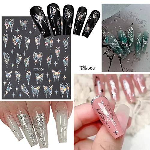 3D Butterfly Nail Art Stickers - 8 Sheets Gold & Holographic Decals