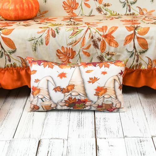 ONWAY Fall Maple Leaves Gnome Lumbar Pillow Cover 12x20 Gray Autumn Decor