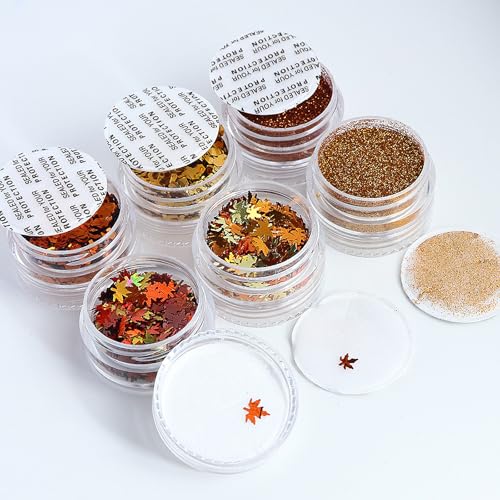 SARATA 6-Grid Maple Leaf Nail Art Glitter Sequins Fall Acrylic Nails Decor