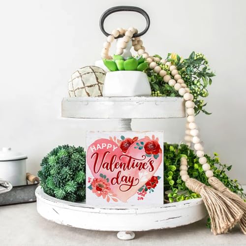 Happy Valentine's Day Wooden Sign - 5x5 Inch Tabletop Decor