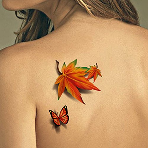 TAFLY 3D Butterfly & Maple Leaf Waterproof Temporary Tattoos (5 Sheets)