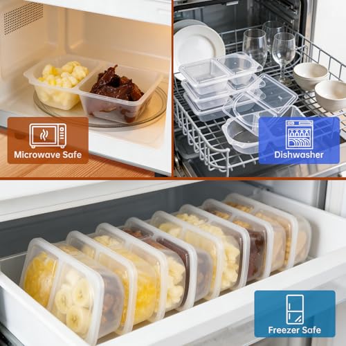 Pawbena 20-Pack Reusable Snack Containers with Lids, Double Compartment
