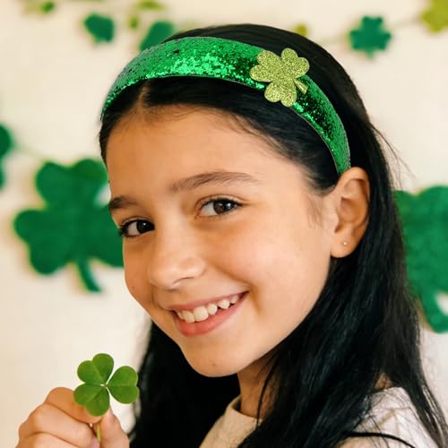 St. Patrick's Day Glitter Shamrock Headband Green Sparkly Hair Accessory