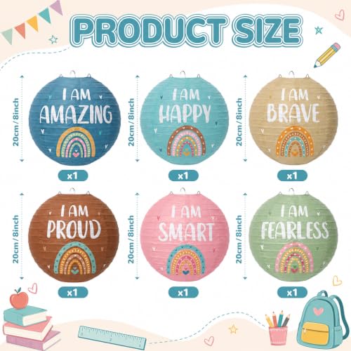 6 Pcs 8-Inch Boho Inspirational Hanging Paper Lanterns for Classroom Decor