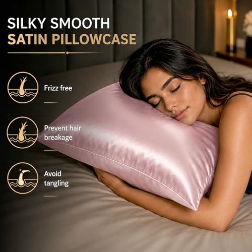 Silky Satin Pillowcases 2-Pack for Hair Care | Standard Size 20x26, Cooling Pink