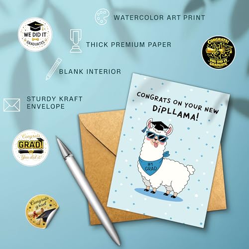 Funny Graduation Card 2026 - Llama Dipllama Congrats Card