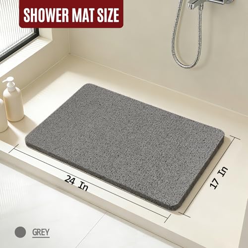 Joyhalo 24x17 Inch Grey Non-Slip Shower Mat with Loofah Texture
