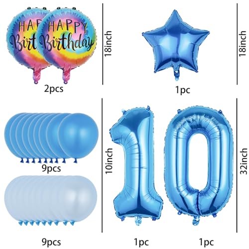 10th Birthday Balloon Decorations Set - 23 Pcs Blue Foil & Latex