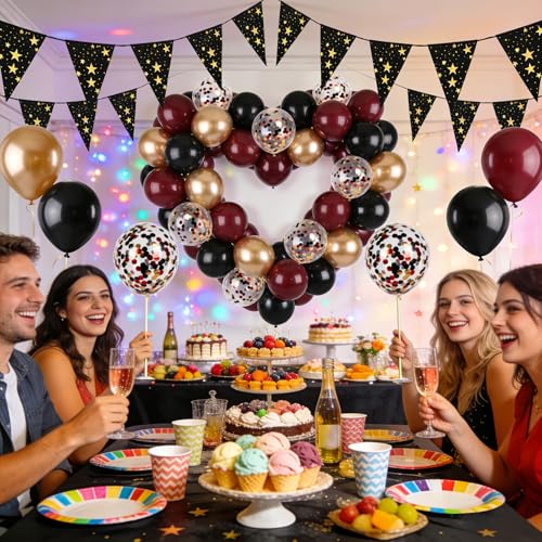 Black Burgundy and Gold Latex Balloons 60 Pack Party Decoration