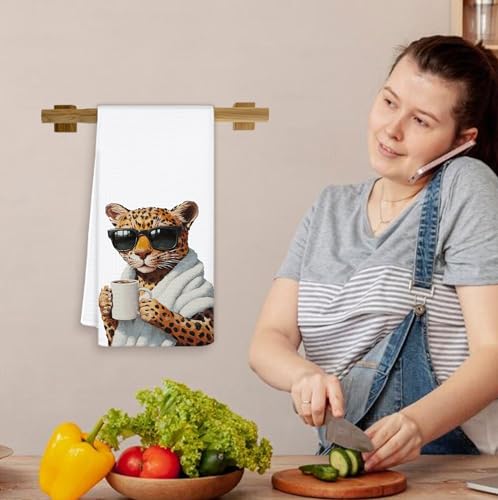 OSLYSOF Funny Leopard Hand Towel, Trendy Cheetah Glasses Print, 16x24 Inch
